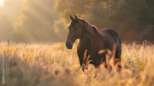 Horse Standing In Grassy Field (Generative AI)