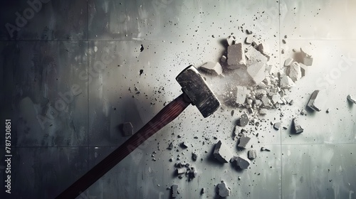 Sledgehammer Demolishing Concrete Wall (Generative AI)
