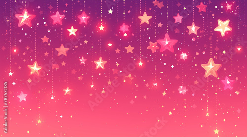 Pink background strewn with stars and twinkling luminaries.