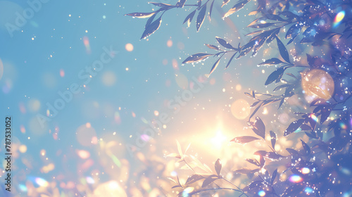 Background with shimmering branches and sunlight. Bokeh effect