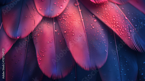 Close-up of feathers with gradient overflow and water drops
