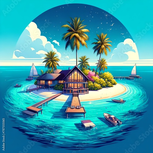Dreamy Beach Scenes: Explore Top-Rated Tropical Island Photos Minimalist Poster, stunning, summer, blue sea. 