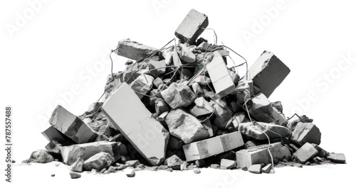 Ruin rubble garbage broken white background