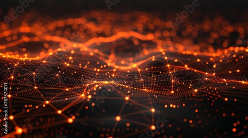 A digital landscape of interconnected devices and IoT technology, with bright orange arrows depicting network expansion, against a minimalistic black background with ample space for text