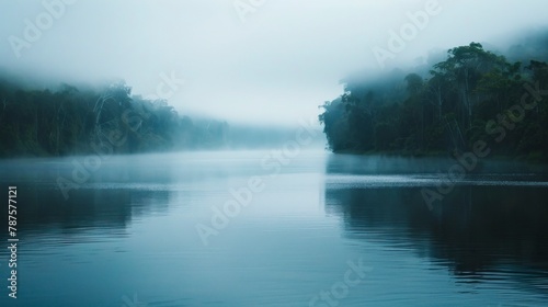 Amazon river in the middle of the forest with fog in Latin America, Colombia, Venezuela, Brazil, Ecuador. in high resolution and high quality. concept landscape, vacation, travel, disconnection, river