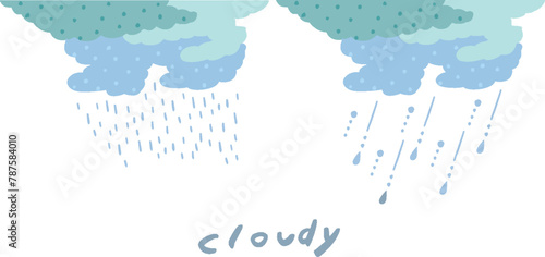 手描き風 雨と雨雲のシンプルな素材イラストセット