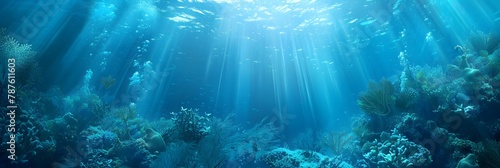 Underwater sea in blue sunlight 