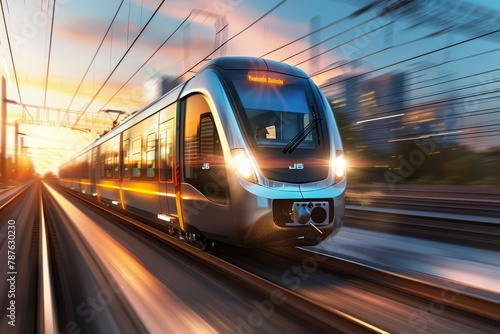 Fast moving electric train with bright lights