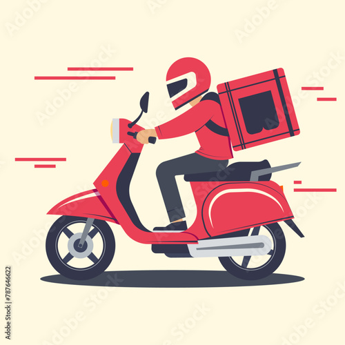 Biker delivering food, flat design vector illustration