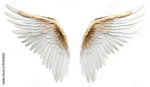 PNG White and gold angle wing flying angel bird.