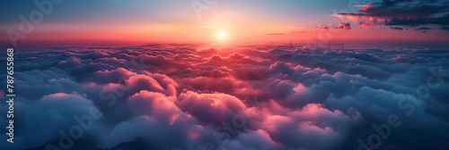 sunset over the mountains, Germany Baden-Wurttemberg Aerial View of Wind Fa