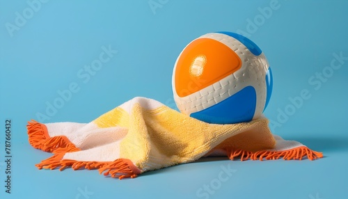 Colorful Beach Ball Bouncing on Cozy Beach Towel During Warm Summer Vacation