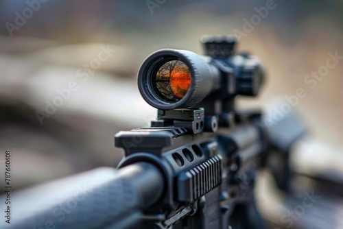 AR 15 with red dot and magnifier outside