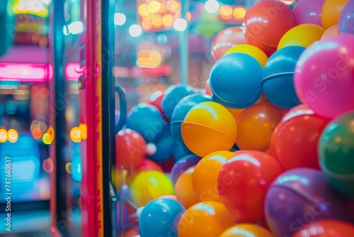 Arcade claw game with colorful background