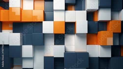 orange and gray pattern with squares, in the style of light white and dark blue, abstraction