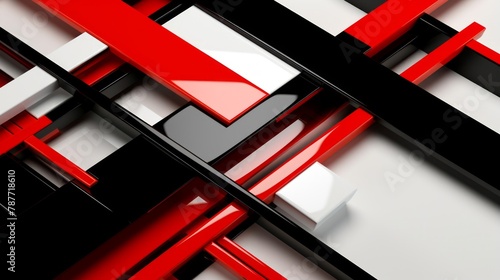 White, black and red colors lines on an empty background piles stacks crossed colors