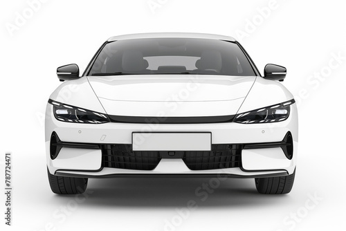 White modern car front view on white background