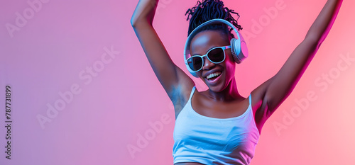 a hipster girl dancing an d smiling with