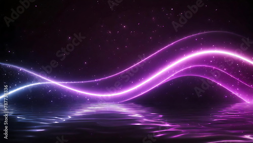 Abstract reflection purple light effect, iridescent wave neon curved in motion dark background