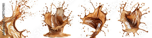 Brown cream coffee liquid swirl splash with little foundation bubbles On A Clean White Background Soft Watercolour Transparent Background