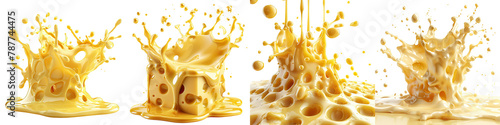 Splash of Cheese with drip and melting sauce splashing On A Clean White Background Soft Watercolour Transparent Background