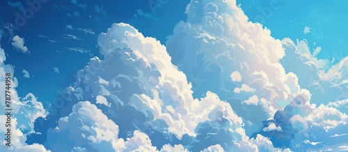 White fluffy clouds floating in the azure sky.