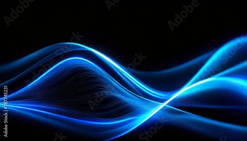 黒い背景の中でサファイアブルーが光を宿し、幻想的な輝きを放つエネルギー波のグラフィック、グラデーション、スタイリッシュで洗練されている