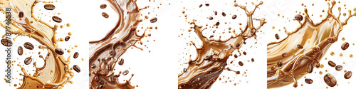 Milk Brown coffee liquid swirl splash On A Clean White Background Soft Watercolour Transparent Background