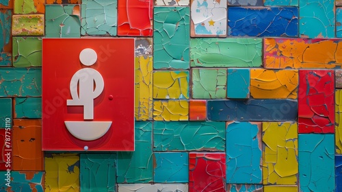 A bathroom sign with a twist of humor, set against a colorful, dynamic texture for creative spaces