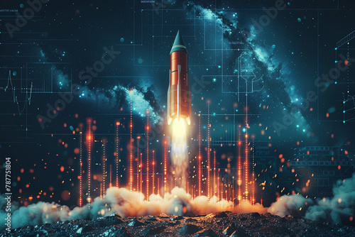 Rocket rising into space and Improve operational efficiency with chart-driven insights.