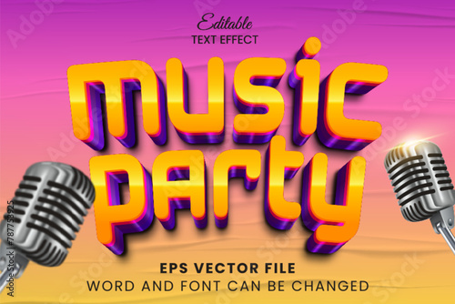 Music party 3d editable vector text effect. Entertainment show text style
