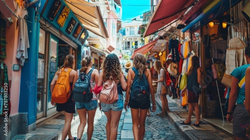 Group of friends exploring an ancient city narrow alleyways and vibrant markets