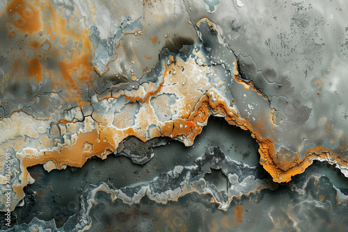 Abstract geological texture featuring orange and grey tones natural wallpaper background