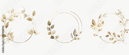 three gold leaves and branches are arranged in a circle