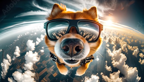 Adventurous Dog Skydiving with Goggles