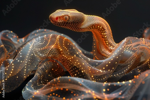  illustration of an abstract background with a snake and particles