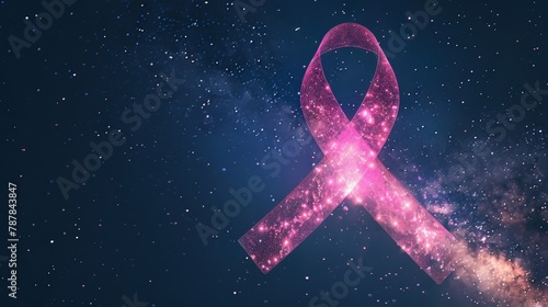 Pink Ribbon Symbol for Breast Cancer Awareness with Galaxy Background