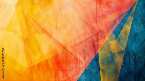 Stylish banner background with intersecting polygons and lines in vibrant yellow, orange, and blue hues, adding a touch of hipster flair