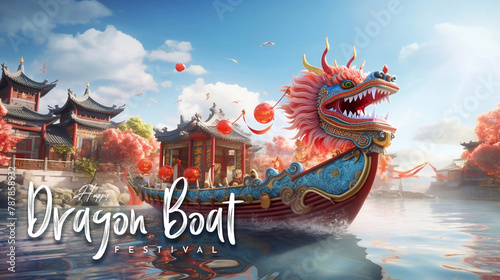 Happy Dragon Boat Festival Poster Design. Banner for Duanwu Festival