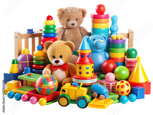 Children's toys against a white background in a PNG file 