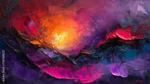 Create an abstract painting that captures the essence of faith, using bold colors and dynamic shapes to symbolize the strength and conviction of belief