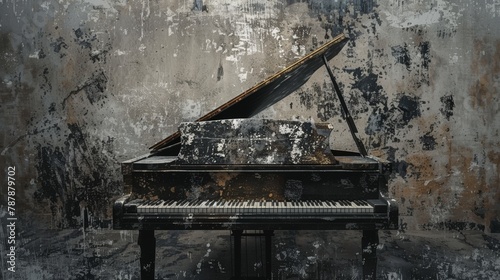 Classic piano music instrument on grunge background.