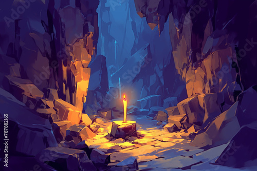A cave where shadows tell the future, shifting with the light of a single candle