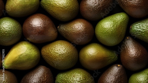 dark green avocados with bumpy skins, densely packed together, highlighting their various shades and textures