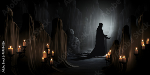 scary nuns skulls ghosts Spooky Horror halloween background 