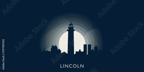 Uk Lincoln cityscape skyline city panorama vector flat modern banner illustration. England, Lincolnshire emblem idea with landmarks and building silhouette at sunrise sunset night