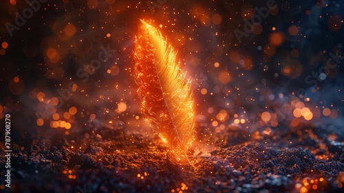 Radiant rune glowing with the power of a phoenix feather, mystic fusion