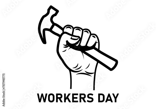 Mano con martillo por el día del trabajador o del trabajo