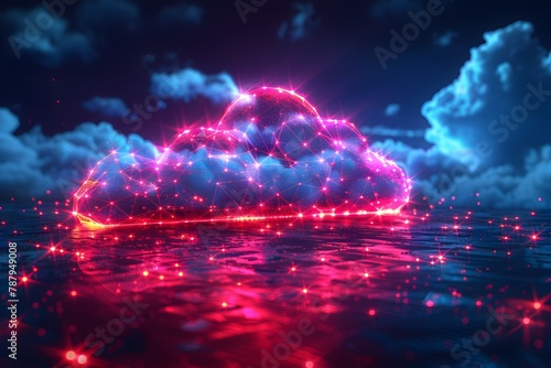 Computer Generated Image of a Cloud Floating in the Ocean. Generative AI