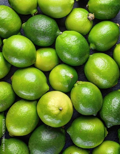 Top view of vibrant green limes tightly packed, perfect for culinary and nutritional themes